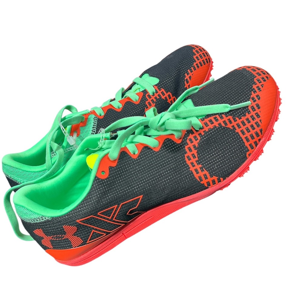 New Under Armour Mens XC Racing Spike Running Shoes Black Orange Green Size 11.5